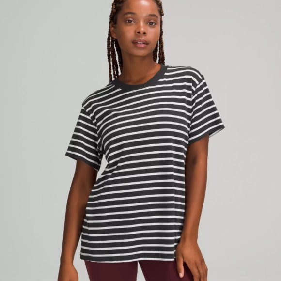 lululemon athletica Tops - Lululemon All Yours Short Sleeve T-Shirt Yachtie Stripe Graphite Grey White